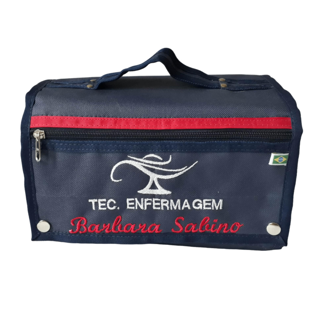 Rolokit Marinho Detalhe Vermelho Logo Téc. Enfermagem + Seu Nome